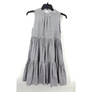 Asceno Womens Striped Pleated Tiered Ruffle Midi Dress Size Small Blue White